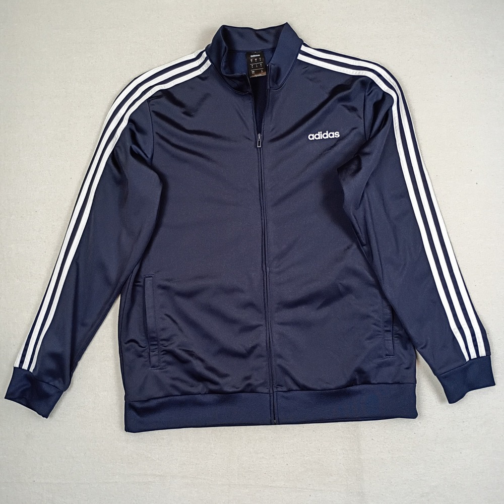 Adidas Mens Navy Blue Three Stripe Full Zip Tricot Track Jacket XL